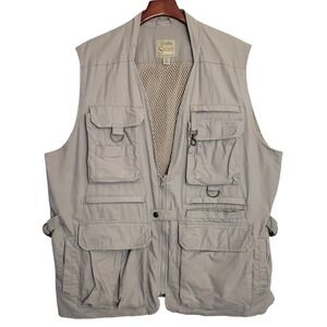 VTG Cabela's Safari Series Mens Utility Vest XL Khaki Tan Travel Fishing Hunting